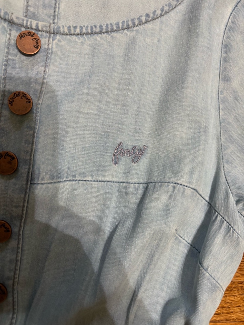 New Light Wash Denim Midi Dress with Button Front - Picture 13 of 13
